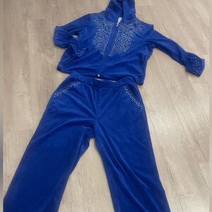 Blue Velour Women's Cropped Pants Set